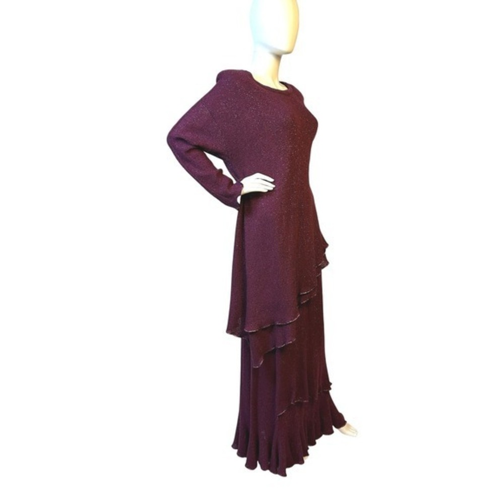 Vivian Chan Shaw Vintage Knit‎ Long Layer Skirt Dress Set Sparkle Ruffle Gown KC - Picture 2 of 9